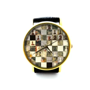 Chess Leather Watch. Chess Art Ladies Watch. Chess Watch. Unisex Watch. Chess Jewelry. Birthday Gift