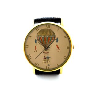 Hot Air Balloon Leather Watch. Antique Balloon Ladies Watch. Unisex Watch. Ballooning Jewelry