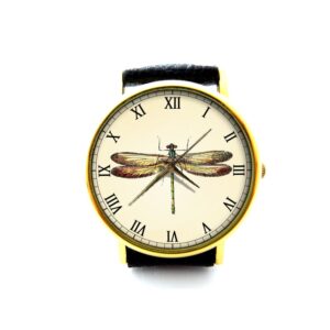 Vintage Dragonfly Leather Watch. Dragonfly Watch. Unisex Watch. Ladies Watch. Mens Watch. Pattern 2