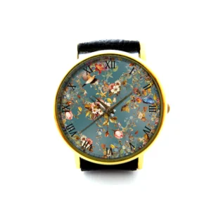 Floral Print Leather Watch. Floral Watch. Butterfly Watch. Ladies Watch. Mens Watch. Unisex Watch. Birds Jewelry