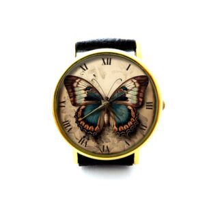 Vintage Butterfly Leather Watch. Butterfly Watch. Unisex Watch. Butterfly Jewelry. Butterfly Gift. Holiday Gift