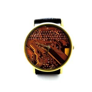 Circuit Board Leather Watch. Unisex Watch. Ladies Watch. Mens Watch. Circuit Board Jewelry. Pattern 3